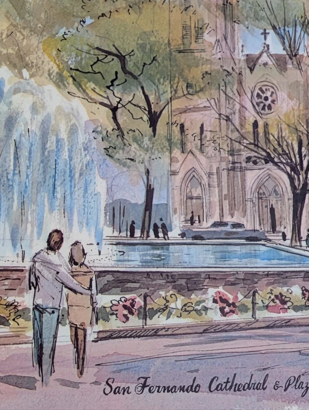 Vintage City of San Antonio, Texas James McBride Watercolor Placemats Set of 8